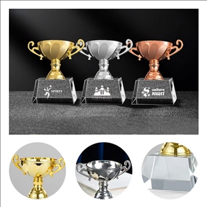 Custom Engraved Metal Trophy with Crystal Base